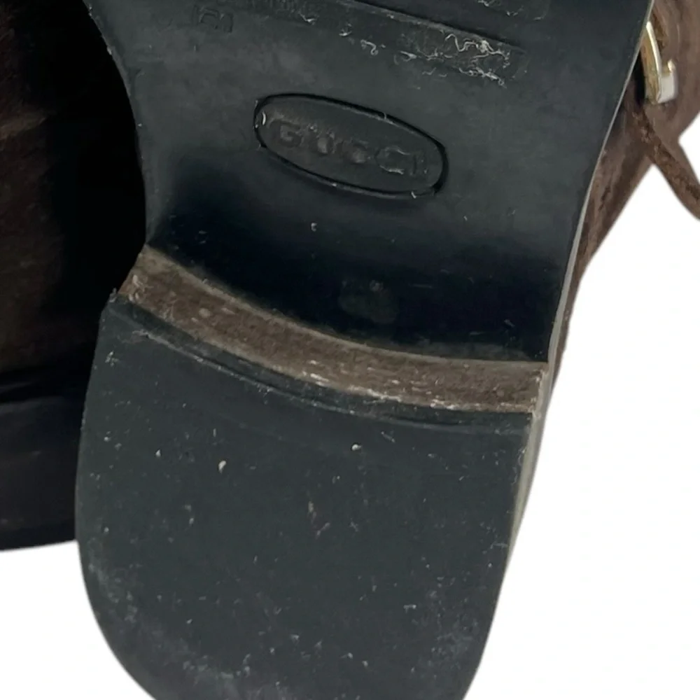 GUCCI Chocolate Brown Suede Biker Style Pull-on Low Heel Boots Size 8.5 - Picture 7 of 13